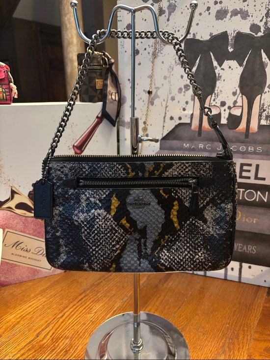 Coach Handbags - Coach 65393 Python Print Leather Wristlet/Clutch/small bag, Gunmetal Chain Strap